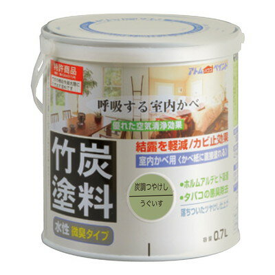【商品説明】●一般的な室内かべ塗料と違い、竹炭の粒が塗料を塗った仕上がりとは思えない程の自然な仕上がり感を演出します。●炭の粒が塗料表面で呼吸をするため、少しザラっとした仕上がりとなります。●商品サイズ(約):D112×W112×H118mm●商品重量(約):1200g●【属性・仕上がり感・塗り回数】:水性つや消し仕上げ/1回塗り(薄く2回塗りを推奨)●【用途】:トイレ、台所、洗面所、リビング、ダイニング/コンクリート、モルタル、しっくい、ビニルクロス/砂壁、京かべ、繊維かべ●【塗り面積】:0.7L/4.5〜6.6m2(タタミ枚数換算約3枚)1.6L/10〜15m2(タタミ枚数換算約7枚)3L/19〜28m2(タタミ枚数換算約14枚)●【表面乾燥時間】:夏期/約30〜60分、冬期/約2〜3時間(※気温23℃、湿度50%時の場合)●【うすめ液/刷毛洗い】:通常/不要、濃い時/水ハケ洗い/水●色見本はご使用端末により若干の誤差がございますので、ご注意ください。●カビがある場合には、事前に取り除いてください。●この製品は浴室には塗れません。※メーカーの都合によりパッケージ、内容等が変更される場合がございます。当店はメーカーコード（JANコード）で管理をしている為それに伴う返品、返金等の対応は受け付けておりませんのでご了承の上お買い求めください。【代引きについて】こちらの商品は、代引きでの出荷は受け付けておりません。【送料について】北海道、沖縄、離島は送料を頂きます。