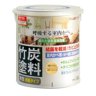 【商品説明】●一般的な室内かべ塗料と違い、竹炭の粒が塗料を塗った仕上がりとは思えない程の自然な仕上がり感を演出します。●炭の粒が塗料表面で呼吸をするため、少しザラっとした仕上がりとなります。●商品サイズ(約):D145×W145×H165mm●商品重量(約):2600g●【属性・仕上がり感・塗り回数】:水性つや消し仕上げ/1回塗り(薄く2回塗りを推奨)●【用途】:トイレ、台所、洗面所、リビング、ダイニング/コンクリート、モルタル、しっくい、ビニルクロス/砂壁、京かべ、繊維かべ●【塗り面積】:0.7L/4.5〜6.6m2(タタミ枚数換算約3枚)1.6L/10〜15m2(タタミ枚数換算約7枚)3L/19〜28m2(タタミ枚数換算約14枚)●【表面乾燥時間】:夏期/約30〜60分、冬期/約2〜3時間(※気温23℃、湿度50%時の場合)●【うすめ液/刷毛洗い】:通常/不要、濃い時/水ハケ洗い/水●色見本はご使用端末により若干の誤差がございますので、ご注意ください。●カビがある場合には、事前に取り除いてください。●この製品は浴室には塗れません。※メーカーの都合によりパッケージ、内容等が変更される場合がございます。当店はメーカーコード（JANコード）で管理をしている為それに伴う返品、返金等の対応は受け付けておりませんのでご了承の上お買い求めください。【代引きについて】こちらの商品は、代引きでの出荷は受け付けておりません。【送料について】北海道、沖縄、離島は送料を頂きます。