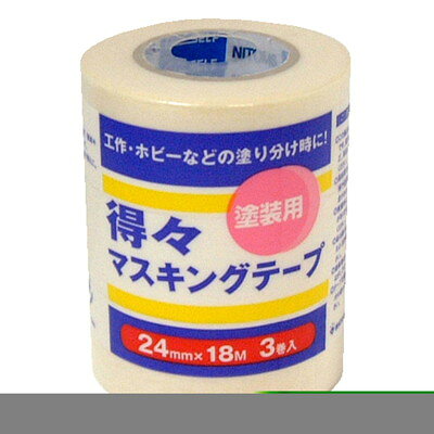 【商品説明】●外壁から内装の養生まで使用可能です。●耐候性に優れ、見切りがはっきりきれいに出す事ができます。●梱包用と比べ粘着力が弱くはがしやすい特長から、仮止めとしてもご使用いただけます。●材質：基材／和紙、粘着剤／ゴム系●規格：24mm×18m●重量：107g●カラー：白●日本●白※メーカーの都合によりパッケージ、内容等が変更される場合がございます。当店はメーカーコード（JANコード）で管理をしている為それに伴う返品、返金等の対応は受け付けておりませんのでご了承の上お買い求めください。【代引きについて】こちらの商品は、代引きでの出荷は受け付けておりません。【送料について】北海道、沖縄、離島は送料を頂きます。