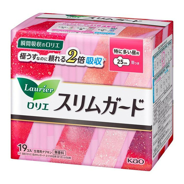 ●薄さも安心感もほしい人に。●瞬間吸収のロリエ　極うすなのに頼れる2倍吸収。●1ミリ吸収体に高吸収ポリマーがぎっしり。ふつうのナプキンの2倍も吸収！●つけていないみたいに軽やか。●ベタつき　ゴワつき　ムレなしへ　独自のストレスフリー設計。●表面の液残りを20％カット。●さらさら長続き。●表面のなめらかさが15％アップ、快適なつけ心地。●しなやかフィットで多い日も余裕。●全面通気性シートでムレにくい。●極うすだから、持ち運びもストレスフリー。●無香料。●商品サイズ（高×幅×奧／約）：114×128×85mm●サイズ：25cm●入数：19個日本花王-※メーカーの都合によりパッケージ、内容等が変更される場合がございます。当店はメーカーコード（JANコード）で管理をしている為それに伴う返品、返金等の対応は受け付けておりませんのでご了承の上お買い求めください。【代引きについて】こちらの商品は、代引きでの出荷は受け付けておりません。【送料について】北海道、沖縄、離島は送料を頂きます。
