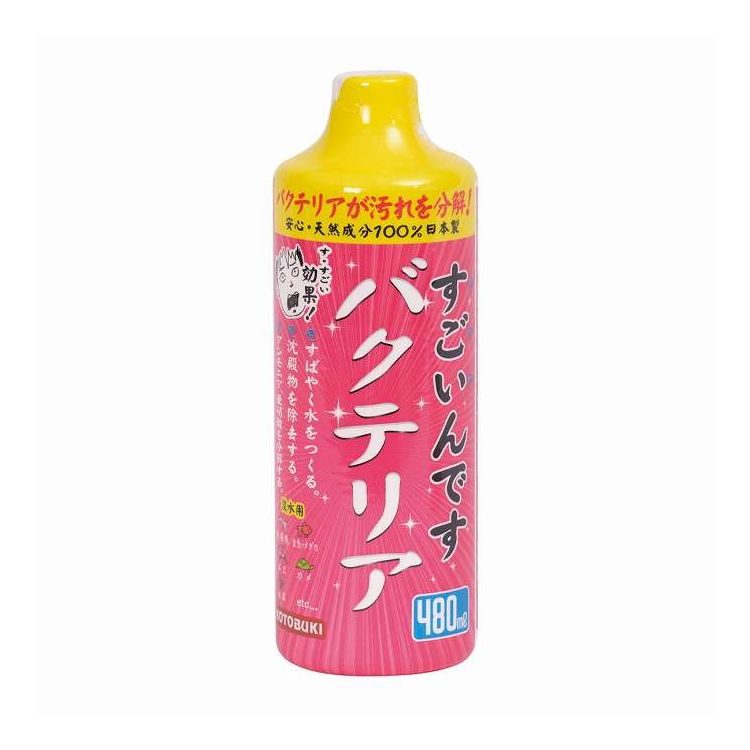 ●バクテリアが汚れを分解!お得用480mlが新登場!【商品情報】●有害なアンモニアや亜硝酸を分解、除去し、すばやく水質を安定させます。●水底に沈殿する有機物(残餌、排泄物、枯草など)を分解、除去します。●すはやく水質を安定!●すばやく水をつくる。●バクテリアが汚れを分解。●寸法(mm):W65×D65×H190●淡水専用●内容量480ml●ボトル内に沈殿物が発生される場合がありますが、バクテリアが塊状に形成されたものです。●生体に影響はなく、使用上効果が低下する事もございません。●ボトルをよく振ってからご使用ください。●また、開封後はできるだけ早くご使用いただき、直射日光の当たらない場所に保管してください。【代引きについて】こちらの商品は、代引きでの出荷は受け付けておりません。【送料について】北海道、沖縄、離島は送料を頂きます。