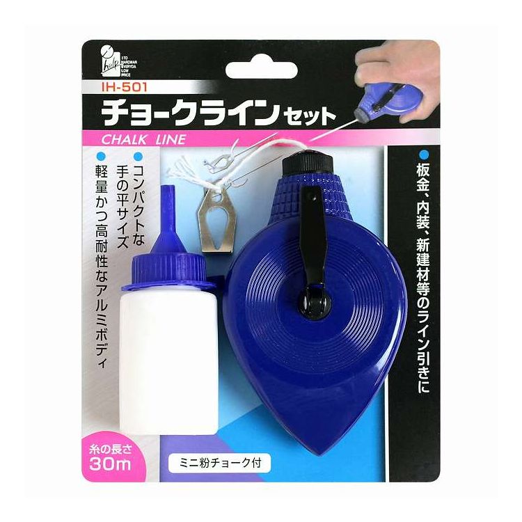 商品情報●アルミボディで軽量かつ高耐性!。●コンパクトな手のひらサイズ。●軽量かつ高耐性なアルミボディ、火にも強い。●故障しにくい簡単設計。●ミニ粉チョーク付き。●糸の長さ:30m。●製造国：中国●板金、内装、新建材などのライン引きに。●作業時に粉チョークを吸い込まないように注意してください。【代引きについて】こちらの商品は、代引きでの出荷は受け付けておりません。【送料について】北海道、沖縄、離島は送料を頂きます。
