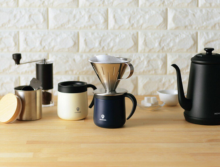 カクセー cococafe -ココカフェ- 蓋付き真空二重マグカップ 300ml ネイビー CC-19(代引不可)