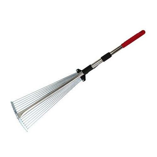 【用途】●落ち葉の清掃や、集草作業。【商品説明】●お庭の落ち葉掃除や、作業後の集草作業に便利です。●玉付きタイプで落ち葉などがささりにくいため、効率よく作業ができます。●ヘッドが伸縮するため、持ち運びや収納も容易です。●グリップ上部が回転するため、吊り下げる向きも気になりません。《スペック》■爪数：15本。■爪幅：19〜53cm。■全長：83〜158cm。■重さ：約760g。《材質》■ヘッド部：鉄にメッキ。■ハンドル：PP。■パイプ部：ステンレス。【代引きについて】こちらの商品は、代引きでの出荷は受け付けておりません。【送料について】北海道、沖縄、離島は送料を頂きます。