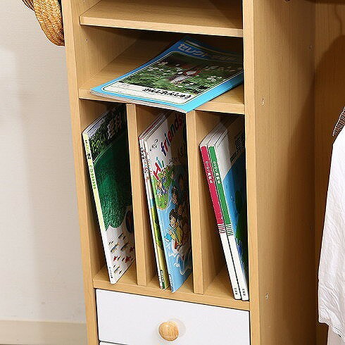 ストレージラック(ハンガー付) ホワイト×ナチュラル W580×D340×H920mm おしゃれ(代引不可)【送料無料】 [2]