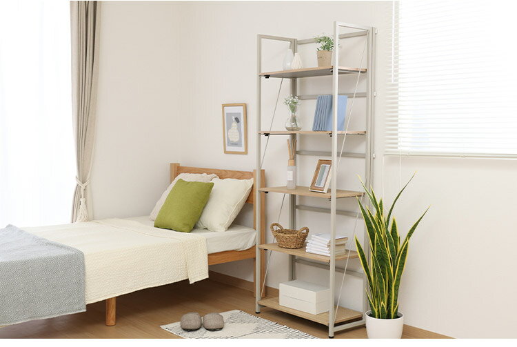 シェルフ 本棚 折りたたみ式 5段 幅61cm オープンラック ディスプレイラック 収納棚 大容量 コレクション収納 デスクサイド リビング 書斎 デスク(代引不可)【送料無料】 [2]