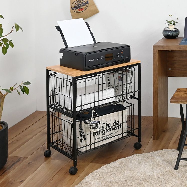 押し入れ収納 バスケット付き 2段 持ち運べるかご付き キャスター付き 隙間収納 クローゼット収納 おも..