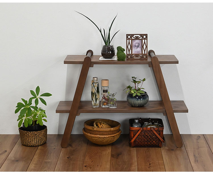 オープンラック2段 幅72cm 奥行27cm 高さ55cm 簡単組立て 工具不要 天然木 ウォールナット ナチュラル シンプル(代引不可)【送料無料】