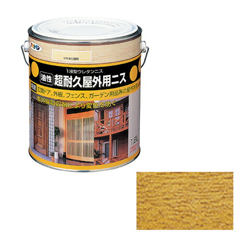 【用途】玄関ドア、外板、フェンス、ガーデン用品などの屋外木部(床を除く)への塗装。【機能・特徴】木部への浸透・密着に優れているので、塗膜の耐久性が抜群です。紫外線吸収剤の配合により、素材の変色を大幅に抑制します。木製ドアの塗り替えにも最適です。【仕様】●内容量：1.8L。●色：透明(クリヤ)。●標準塗り面積(2回塗り)：10.8〜18.0m2。●乾燥時間：夏期4〜6時間・冬期8〜15時間。●一般名：1液型ウレタン樹脂塗料。●消防法：危険物該非/該当・類別/第4類・品名/第二石油類・危険等級/3。●消防法：危険物含有量/1.8L。【商品サイズ】幅160×高さ170×奥行160mm　重量2400g【注意事項ほか】未塗装木部に塗る場合、1回目の塗装はペイントうすめ液(50〜60パーセント)でうすめて塗ってください(2回目の塗装はうすめずに塗ってください)。用具は、塗料が乾かないうちにペイントうすめ液で洗ってください。【送料について】北海道、沖縄、離島は送料を頂きます。