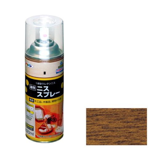 【用途】木製家具、木工品、フローリング、屋内外の木部、木製品の仕上塗装。【機能・特徴】摩擦、衝撃に強く、耐久性に優れているので、木製家具、木工品、廊下、建物木部のニス仕上げに最適です。着色と美しいツヤだしが同時にでき、木目を生かした美しいツヤに仕上がります。使用後安心して捨てられる、ガス抜きキャップ付です。【仕様】●内容量：420mL。●色：ウォルナット。●標準塗り面積(2回塗り)：0.7〜1.1m2(畳0.4〜0.6枚分)。●乾燥時間：夏期1〜2時間・冬期3〜6時間。●一般名：1液型ウレタン樹脂塗料。●消防法：第4類(引火性液体)・第二石油類・危険等級3・危険物含有量0.21L。●発火性・引火性の石油類の使用：有。【商品サイズ】幅66×高さ212×奥行66mm　重量450g
