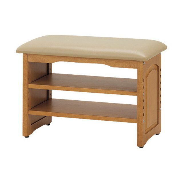 玄関ベンチ 腰掛け 椅子 スツール 木製 棚 2段 下駄箱 シューズラック 幅60cm ガタつき防止 アジャスタ..