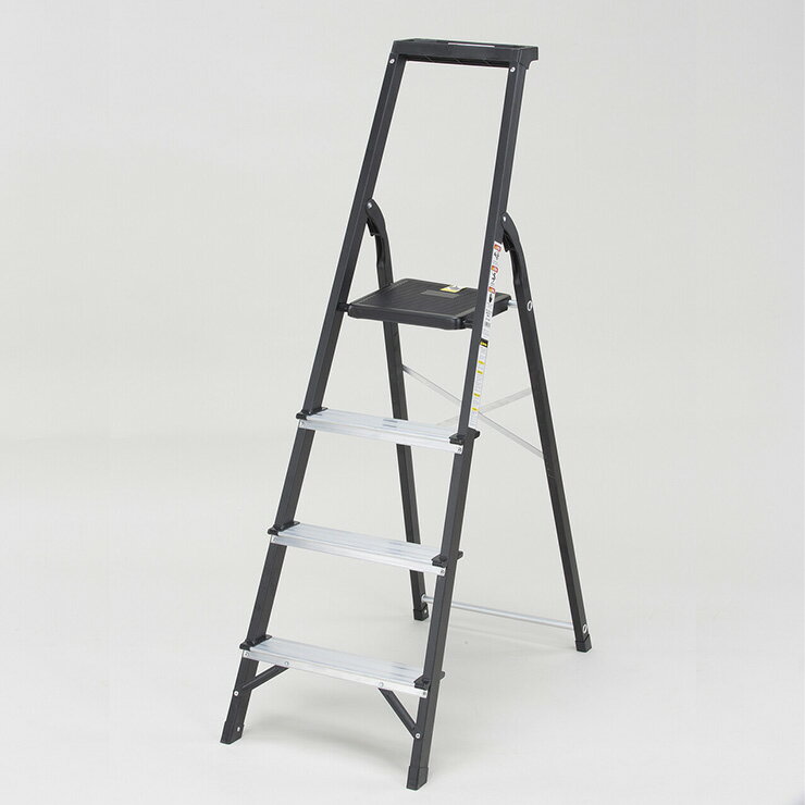 Stepladders - ステップ 踏み台 4段 ブラック アルミ 幅広 スチールフレーム ミニトレー 一体型 トレー付き 工具 道具 多機能 作業台 踏み桟(代引不可)【送料無料】