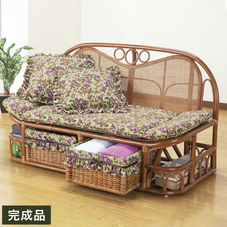 【サイズ】約幅120×奥行62×高さ71cm座面高：約33cm(中央部)クッション：(約)35×35cm【商品重量】約11kg【材質】本体：天然籐、側生地：ポリエステル89％・綿10％・レーヨン1%クッション材：ウレタンフォーム【生産国】イ...