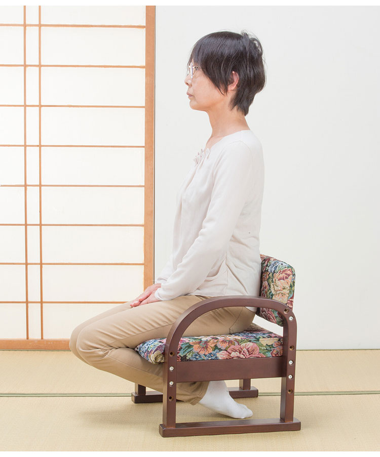 天然木 手すり付き 立ち座り楽ちん座椅子 日本製 2脚組 背もたれ付き 肘掛け 座面...