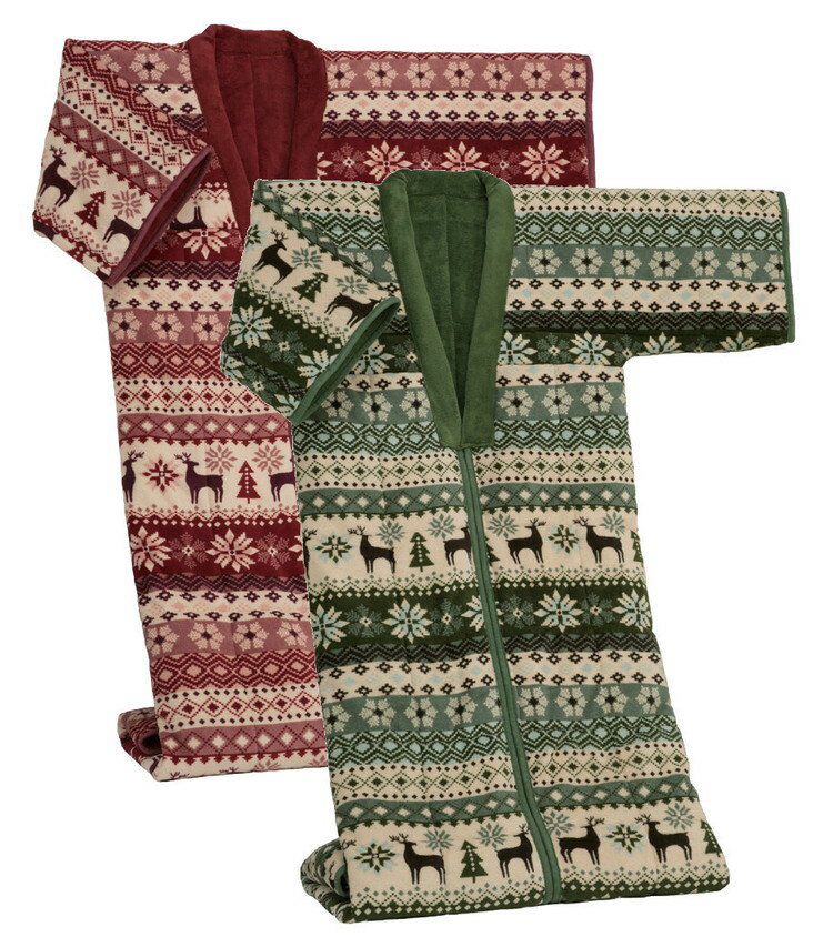 ノルディック柄 かいまき毛布布団 2色組 エンジ・グリーン 140×190cm 肩口からつま先まで スッポリガード 北欧柄 冬 あったか(代引不可)【送料無料】