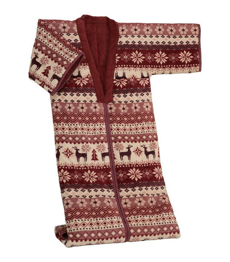 ノルディック柄 かいまき毛布布団 2色組 エンジ・グリーン 140×190cm 肩口からつま先まで スッポリガード 北欧柄 冬 あったか(代引不可)【送料無料】 [2]