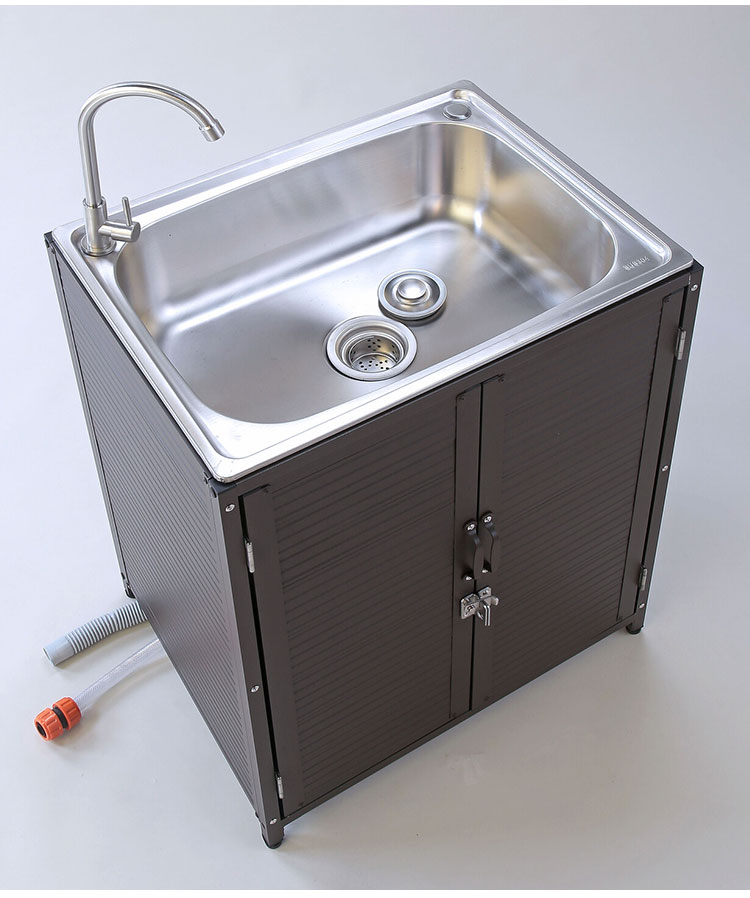 ステンレス流し台 シンク アルミ収納庫付き 水栓蛇口 流し台 頑丈 丈夫 ガーデンシンク 屋外 洗濯 汚れ 泥落とし 収納 両扉付き キッチン収納 ガーデン収納(代引不可)【送料無料】 3