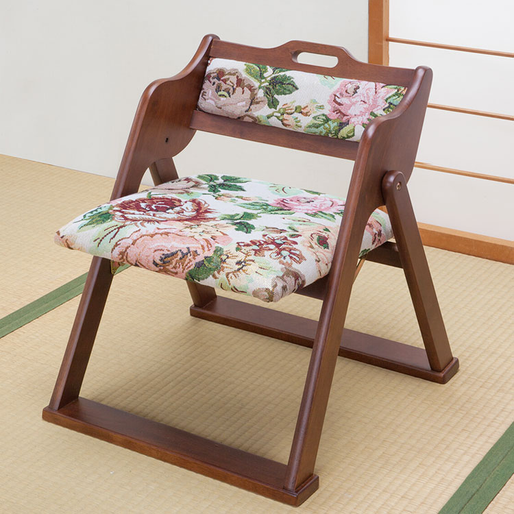 折りたたみ椅子 天然木 和風 肘掛け 取っ手付き 折り畳み式 コンパクト 完成品 和室 仏壇前 椅子 チェア フォールディングチェア 来客用(代引不可)【送料無料】