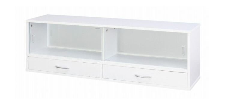 両面引き戸収納ラック キッチン収納 すりガラス カウンター収納 スパイスラック カトラリー収納 メラミン化粧板(代引不可)【送料無料】