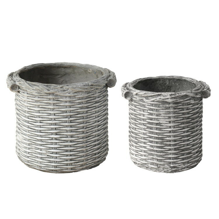 バスケット調プランター 円型 大小2個組 Old Basket(オールドバスケット) BSPL-2533WHT 鉢 円形 鉢カバー プランター カバー ガーデニング 水抜き穴 花壇 おしゃれ 北欧 8号 10号 鉢 相当(代引不可)【送料無料】