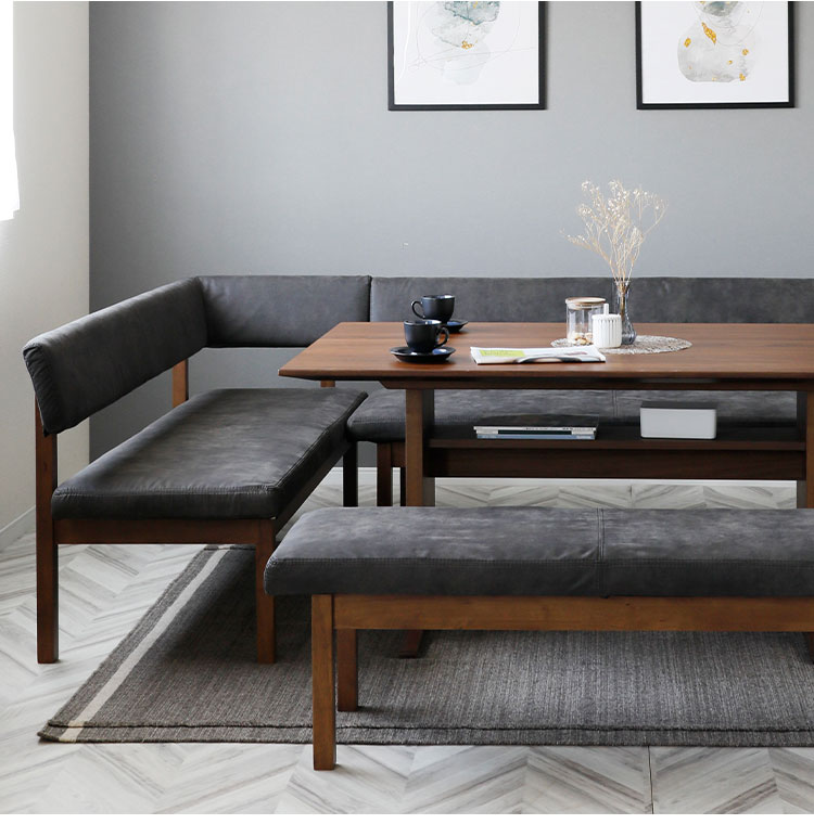 ダイニングチェア カウチ 幅156.5cm 背もたれ付き 木製 ファブリック 座面高43.5cm ヴィンテージ風 おしゃれ 長椅子 チェア リビング ダイニング(代引不可)【送料無料】