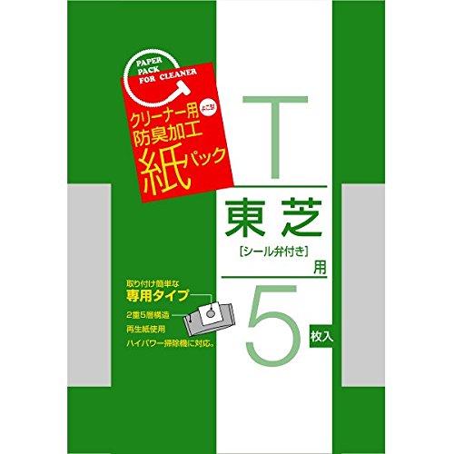 東芝（シール弁付き）用入数：5枚●クリーナー用（よこ型）防臭加工紙パック●取付け簡単な専用タイプ●2重5層構造●再生紙使用●ハイパワー掃除機に対応。【送料について】北海道、沖縄、離島は送料を頂きます。