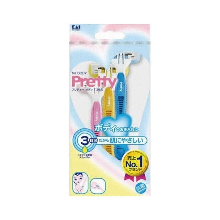 【単品2個セット】 貝印 GA0007 Pretty プリティーボディT3枚刃 3本入(代引不可)【メール便(ゆうパケット)】