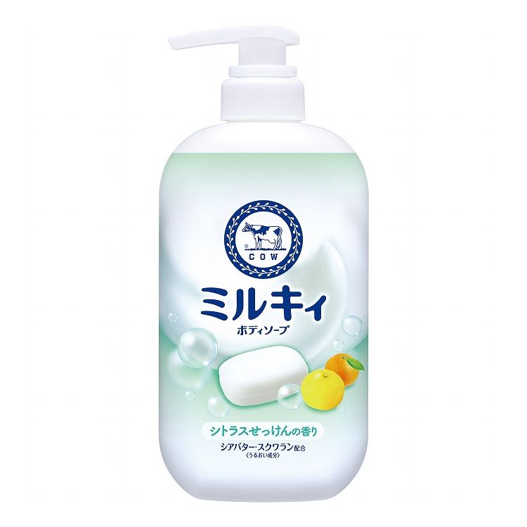 【商品説明文】110年以上やさしさにこだわってきた牛乳石鹸のやさしいせっけんの香りのボディソープ。クリーミィな泡で肌のうるおいを守り、すべすべ肌に。赤ちゃんから大人まで家族みんな心地良く使えます。シアバター・スクワラン(うるおい成分)配合。シトラスせっけんの香りです。商品区分：化粧品成分：水、ミリスチン酸k、ラウリン酸k、パルミチン酸k、塩化k、コカミドmea、ジステアリン酸グリコール、パルミチン酸、シア脂、スクワラン、コカミドメチルmea、コカミドプロピルベタイン、pegー75、pegー9m、pegー45m、ポリクオタニウムー6、グリセリン、香料、edtaー2naメーカー名：牛乳石鹸共進社原産国：日本内容量：500ml【代引きについて】こちらの商品は、代引きでの出荷は受け付けておりません。【送料について】北海道、沖縄、離島は送料を頂きます。