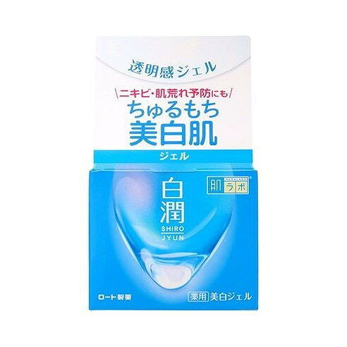 【商品詳細】「肌ラボ　白潤薬用美白ジェル」は、うるおいと白さにこだわるさっぱり薬用美白ジェルです。　美白有効成分ホワイトトラネキサム酸★、肌荒れ防止有効成分アラントイン配合。　ニキビ予防しながらうるおって、キメ細かいちゅるもち肌へ。　弱酸性。無香料・無着色。鉱物油・アルコール（エタノール）・パラベンフリー。　美白：メラニンの生成を抑え、しみ、そばかすを防ぐ　★：トラネキサム酸成分:（有効成分）トラネキサム酸、アラントイン　（その他の成分）加水分解ヒアルロン酸＊（ナノ化ヒアルロン酸）、ヒアルロン酸Na-2＊、ビタミンCリン酸Mg（ビタミンC誘導体）、ビタミンE、ハトムギ発酵液、ヨクイニンエキス（ハトムギエキス）、BG、フェノキシエタノール、トリ（カプリル・カプリン酸）グリセリル、エデト酸塩、1-3-プロパンジオール、1-2-ペンタンジオール、無水ケイ酸、ジメチコン、ジグリセリン、アクリル酸・メタクリル酸アルキル共重合体、イソステアリン酸POE（20）ソルビタン、親油型ステアリン酸グリセリル、コハク酸、キサンタンガム　＊：2種のヒアルロン酸商品区分:医薬部外品メーカー名:ロート製薬生産国:日本内容量:100G【代引きについて】こちらの商品は、代引きでの出荷は受け付けておりません。【送料について】北海道、沖縄、離島は送料を頂きます。