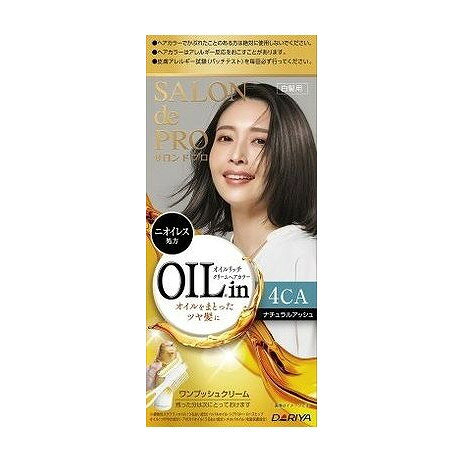 【商品詳細】オイルに包まれるようなリッチな使い心地で、白髪が多くてもカラーバリエーションを楽しめる白髪染め。ニオイがなく、混ぜる手間のないワンプッシュクリームタイプです。成分:1剤　[有効成分]：塩酸2，4−ジアミノフェノキシエタノール、トルエン−2，5−ジアミン、パラアミノフェノール、メタアミノフェノール、レゾルシン　[その他の成分]：アボカド油、亜硫酸ナトリウム、エタノール、エデト酸四ナトリウム四水塩、塩化アルキルトリメチルアンモニウム、塩化ジメチルジアリルアンモニウム・アクリル酸共重合体液、（加水分解シルク／PG−プロピルメチルシランジオール）クロスポリマー、カンゾウエキス、高重合メチルポリシロキサン（1）、植物性スクワラン、シア脂、常水、ステアリルアルコール、精製水、セタノール、ツバキ油、濃グリセリン、ホホバ油、ポリ塩化ジメチルジメチレンピロリジニウム液、ポリオキシエチレンセチルエーテル、メチルポリシロキサン、モノエタノールアミン、流動パラフィン、ローズヒップ油、DL−リンゴ酸ナトリウム、L−アスコルビン酸　2剤　[有効成分]：過酸化水素　[その他の成分]：高重合メチルポリシロキサン（1）、ジエチレングリコールモノエチルエーテル、水酸化カリウム、精製水、ヒドロキシエタンジホスホン酸液、フェノキシエタノール、ポリエチレングリコール400、ポリオキシエチレンステアリルエーテル、ポリオキシエチレンセチルエーテル、メチルポリシロキサン、流動パラフィン商品区分:医薬部外品メーカー名:ダリヤ生産国・加工国:日本内容量:1個【代引きについて】こちらの商品は、代引きでの出荷は受け付けておりません。【送料について】北海道、沖縄、離島は送料を頂きます。