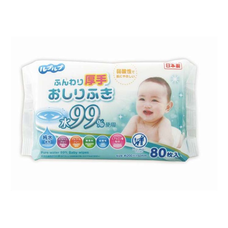 【商品詳細】薬液の99％が純水でできた、赤ちゃんへの安全性に配慮した水に近いおしりふきです。人の肌の性質と同じ弱酸性。保湿成分配合でデリケートなお肌もやさしく拭けます。メーカー名:ライフ堂生産国・加工国:日本内容量:80枚【代引きについて】こちらの商品は、代引きでの出荷は受け付けておりません。【送料について】北海道、沖縄、離島は送料を頂きます。