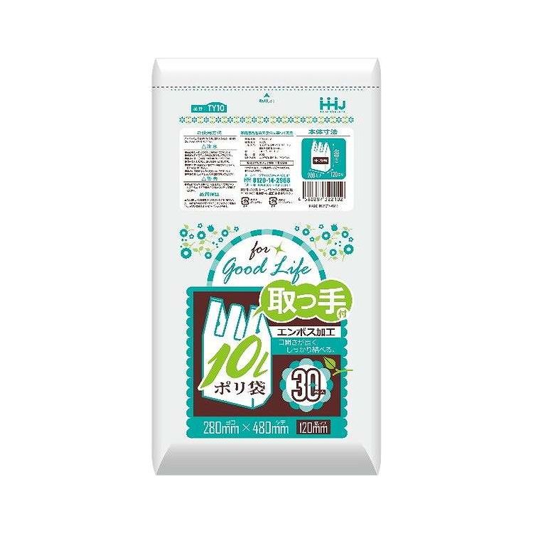 このページは4580287322102単品が18個セットの商品ページです【商品特徴】TY10取っ手付ポリ袋10L30枚【製造者】ハウスホールドジャパン（株）【生産国】ベトナム【単品内容量】30枚※メーカーの都合によりパッケージ、内容等が変更される場合がございます。当店はメーカーコード（JANコード）で管理をしている為それに伴う返品、返金等の対応は受け付けておりませんのでご了承の上お買い求めください。【代引きについて】こちらの商品は、代引きでの出荷は受け付けておりません。【送料について】北海道、沖縄、離島は別途送料を頂きます。