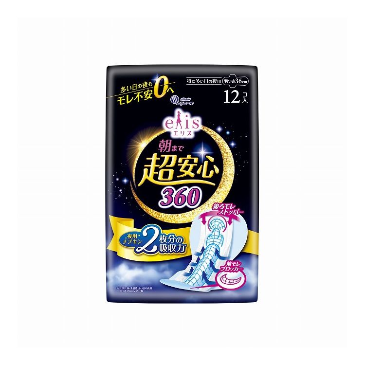 【商品詳細】●夜用ナプキン2枚分※の吸収力で、多い日の夜もモレ不安0へ。●新開発「後ろモレストッパー」経血をせき止めて後ろ側のモレをブロック。●前モレ安心「三日月ブロッカー」ドッとモレが心配な前側にもフィットエンボスを採用し、前モレをブロック。※「エリス　新・素肌感　多い日の夜用　羽つき」との比較商品区分:医薬部外品成分:ポリエステル/ポリエチレンメーカー名:大王製紙生産国・加工国:日本内容量:12枚【代引きについて】こちらの商品は、代引きでの出荷は受け付けておりません。【送料について】北海道、沖縄、離島は送料を頂きます。