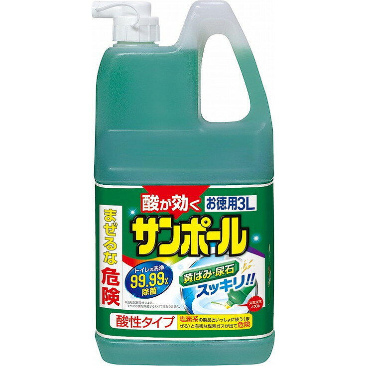 このページは4987115851757単品が6個セットの商品ページです【商品特徴】酸のちからとマイナスイオンの相乗効果で便器（陶器）のがんこな黄ばみ・尿石を化学分解して落とすトイレ用強力洗浄剤です。かけた場所もよくわかり、たれ落ちにくいグリーンの液です。清潔感のあるさわやかな香りでニオイもスッキリ。目安の使用量では浄化槽の機能（微生物）への影響はありません。【製造者】大日本除虫菊株式会社【生産国】日本【単品内容量】3L※メーカーの都合によりパッケージ、内容等が変更される場合がございます。当店はメーカーコード（JANコード）で管理をしている為それに伴う返品、返金等の対応は受け付けておりませんのでご了承の上お買い求めください。【代引きについて】こちらの商品は、代引きでの出荷は受け付けておりません。【送料について】北海道、沖縄、離島は別途送料を頂きます。