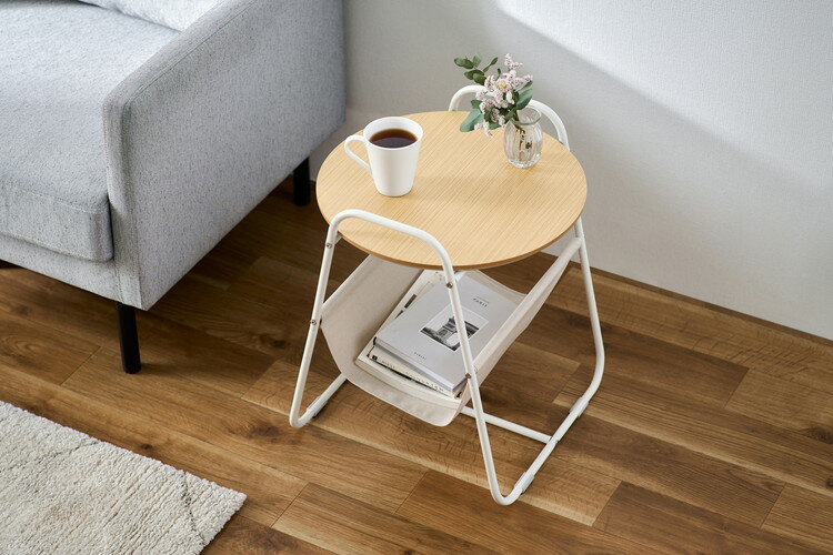 アイリスオーヤマ 丸型 収納付き サイドテーブル ミニテーブル ソファテーブル カフェテーブル 円形天板 スチールフレームサイドテーブル ナチュラル SFST-400F IRIS OYAMA(代引不可)【送料無料】 [2]