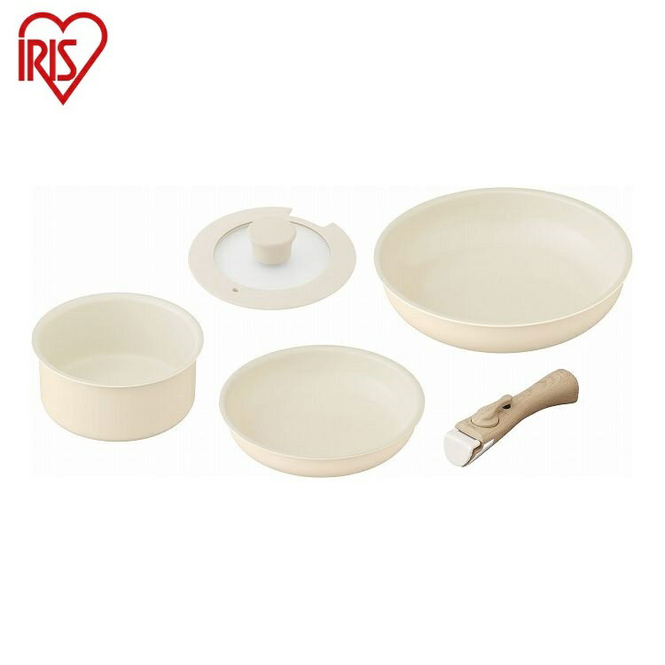 アイリスオーヤマ セラミックカラーパン5点セット CC-5S ディープアイボリー フライパンセット フライパン 鍋 なべ IRIS OHYAMA(代引不可)【送料無料】