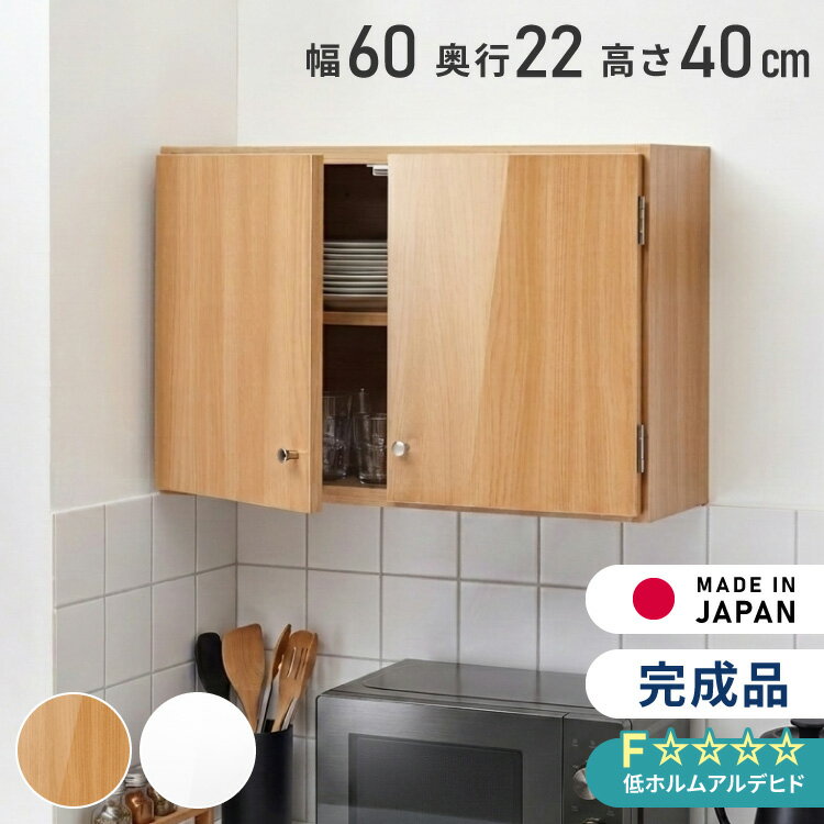 選べる吊戸棚 光沢仕上げ 壁面収納 吊戸棚 幅60 奥行22 完成品 日本製 F☆☆☆☆ キッチン 洗面所 リビング 吊り戸棚 棚 可動棚 高さ調節 鏡面 完成品 洗面所収納【送料無料】