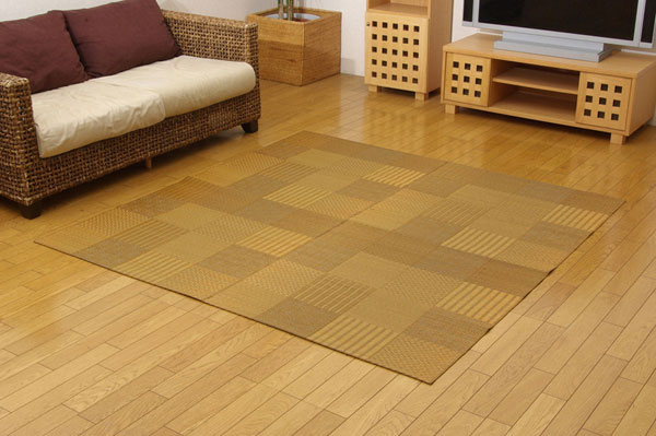 352 cm X 352 cm - 純国産 い草花ござカーペット 『京刺子』 ベージュ 江戸間8畳（約348×352cm）【送料無料】【代引き不可】