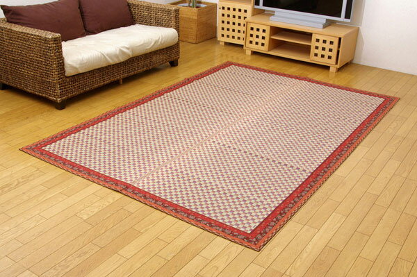 261 cm X 352 cm - 純国産 イ草花ござカーペット 『かれん』 ローズ 江戸間6畳（約261×352cm)【送料無料】【代引き不可】