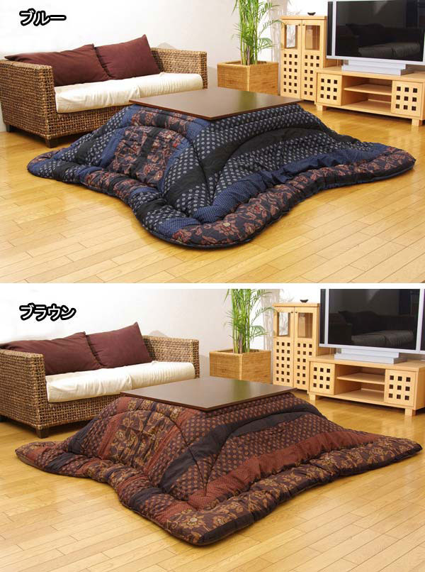 こたつ厚掛け布団単品 国内プリント 『万葉』 ブルー 205×345cm【送料無料】【代引き不可】 [2]