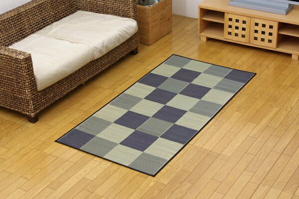 純国産 い草花ござカーペット 『ブロック』 グレー 江戸間1畳（約87×174cm）(代引き不可)【送料無料】