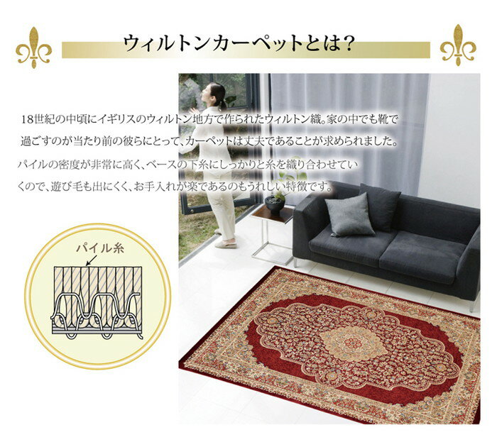 トルコ製 ウィルトン織り カーペット 『ベルミラ RUG』 ワイン 160x230cm(代引不可)【送料無料】