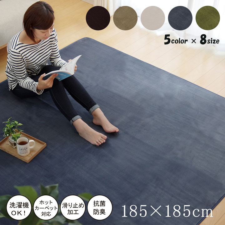 ラグ カーペット 2畳 洗える 抗菌 防臭 無地 「ピオニー」 約185×185cm (ホットカーペット対応) 2畳 シンプル 中国製(代引不可)【送料無料】