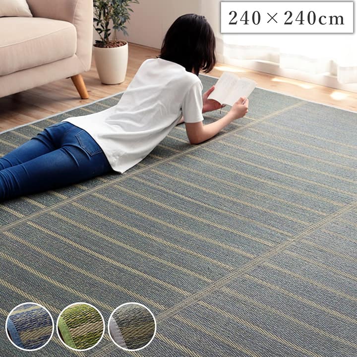 4.5帖用（261 cm×261 cm） - ラグ 4.5畳 240×240cm 正方形 い草 自然素材 シンプル ボーダー 裏面すべり止め付き 滑りにくい 抗菌防臭(代引不可)【送料無料】