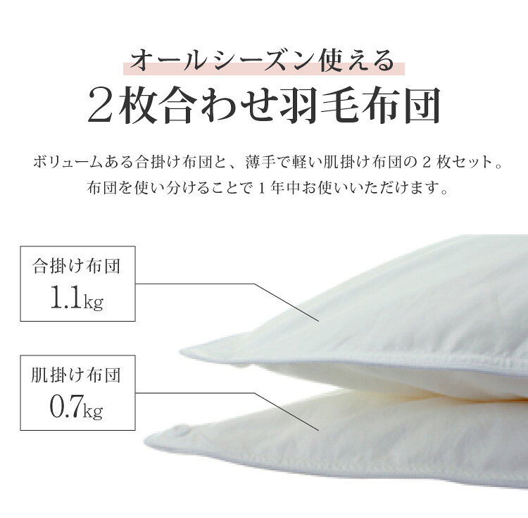 日本製 2枚合わせ 羽毛布団 クイーン ロイヤルゴールドラベル ポーランド産ホワイトダックダウン93% 400dp 充填量1.8kg 立体キルト 国産 冬 暖かい あったか 合い掛け布団 肌掛け布団 羽毛掛け布団?(代引不可)【送料無料】 [3]