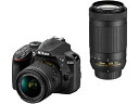 ニコン ＜D＞Nikon デジタル一眼レフカメラ D3400・ダブルズームキット(2416万画素/ブラック) D3400WZBK(代引き不可)【送料無料】