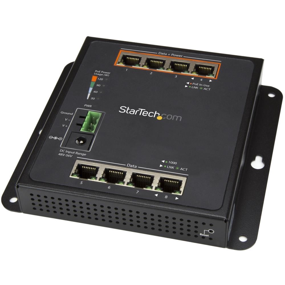 StarTech 8ポート(4ポートPoE+給電対応)ギガビットイーサネット対応マネージスイッチ ウォールマウント対応 GbE対応スイッチングハブ IES81GPOEW(代引き不可)
