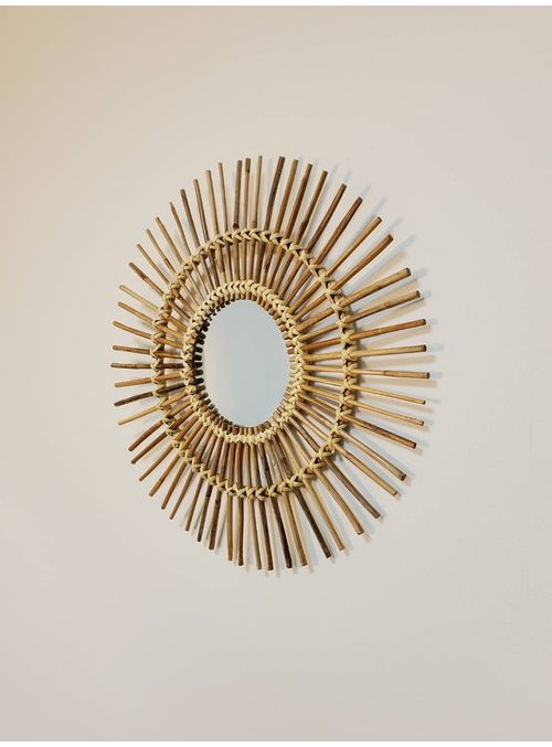 ウォールミラー ラタン 幅63cm 玄関 廊下 飾り おしゃれ 北欧 鏡 壁掛け 丸型 円形 洗面鏡 アンティーク調 モダン シンプル 新生活 一人暮らし(代引不可)【送料無料】