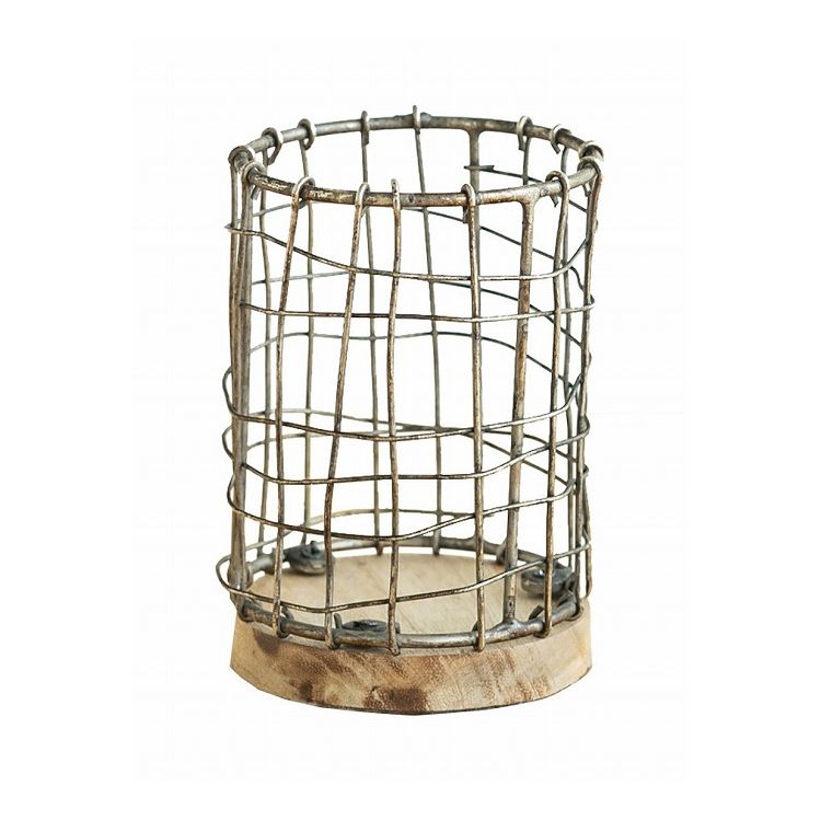 アンティーク調 ペンホルダー ペン立て ワイヤー 天然木 シンプル おしゃれ かわいい 北欧 新生活 書斎 子ども部屋 リビング(代引不可)【送料無料】