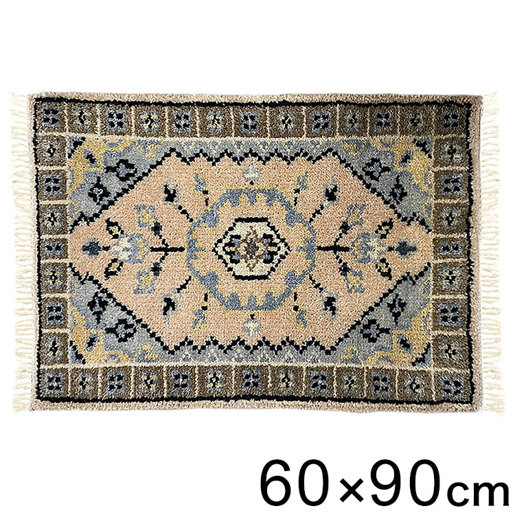 60×90トライバルマットFLOWER インテリア ラグ カーペット ラグマット ラグカーペット リビング 絨毯 玄関マット 玄関 ミニマット(代引不可)【送料無料】